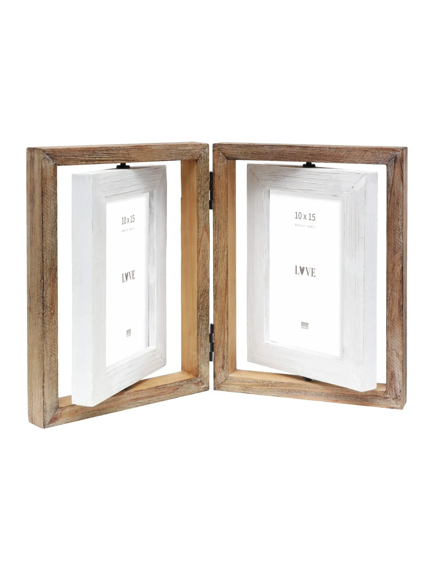 [S67UE1 H2V 10X15] Diptyque en bois flotté pour 4 photos blanc et brun