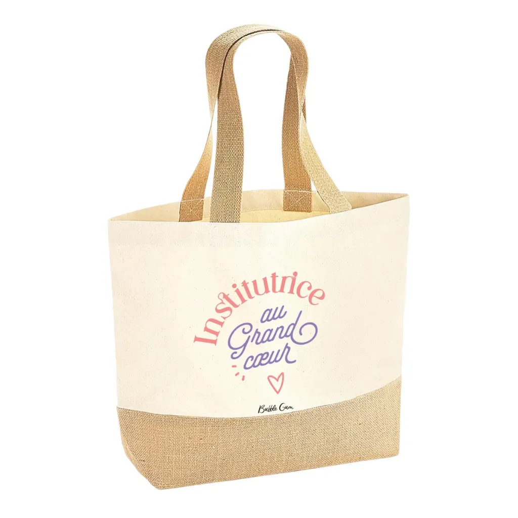 [SACJU191] Sac coton/jute naturel - Institutrice au grand coeur