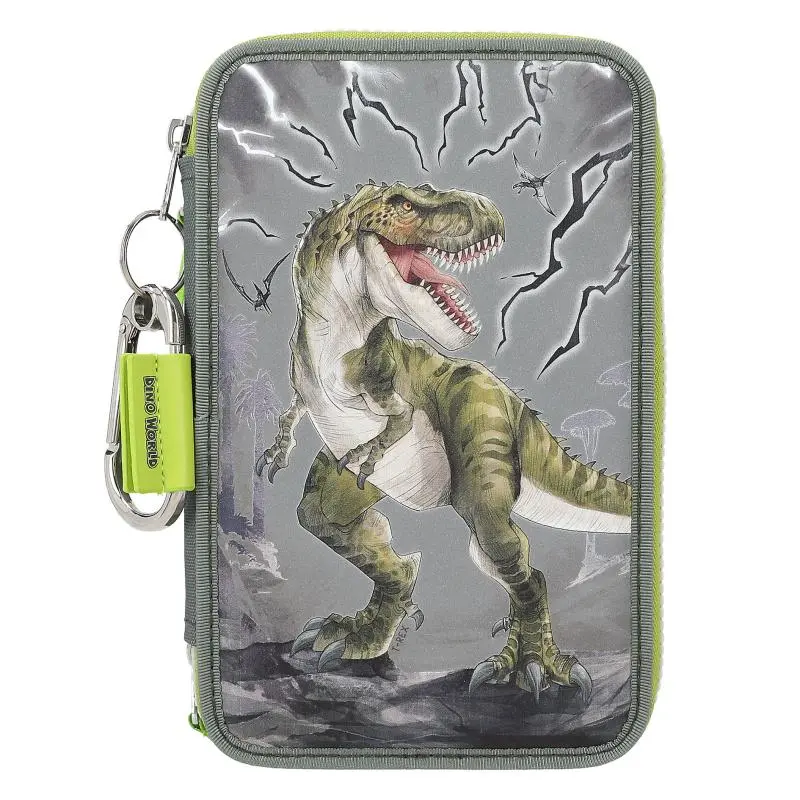 [11758] Dino world trousse 3 compartiments + mousqueton