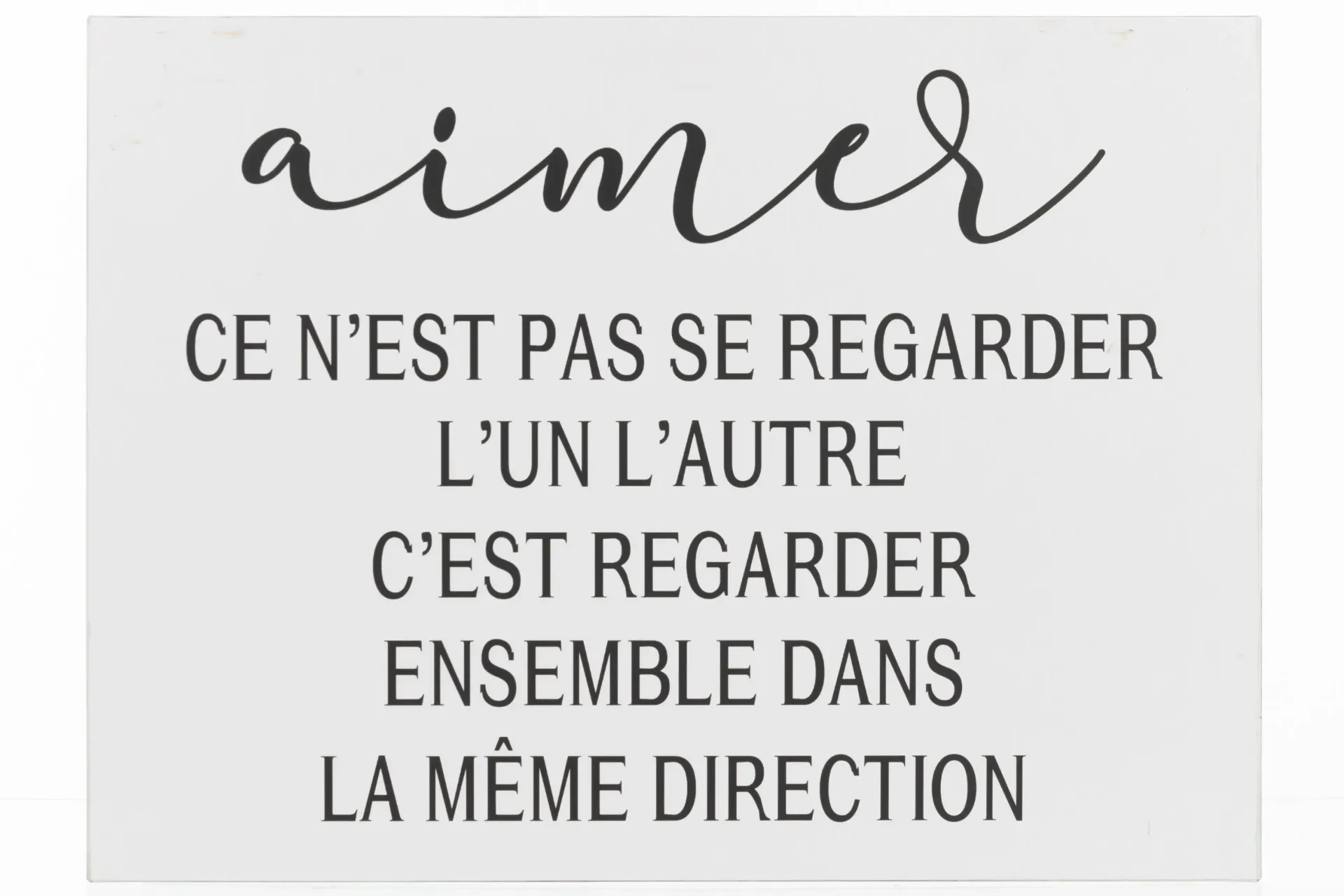 Pancarte Texte Français Aimer Métal Blanc/Noir (61x0.5x45cm)