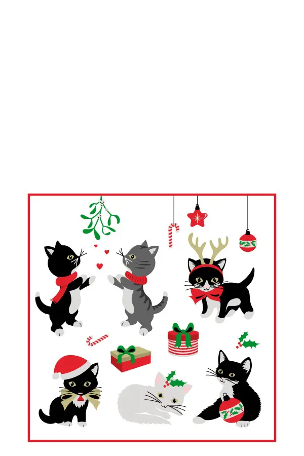 Paquet 20 Serviettes Noel Chat Papier Mix Large (16x3x16cm)