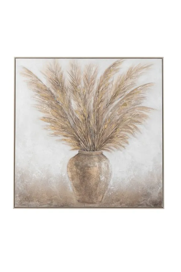 Peinture Pampas Vase Bois/Canevas Brun/Or (103x4.5x102.5cm)