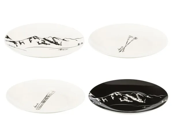 Boite 4 Assiette Boite Cadeau Céramique Noir/Blanc(20.5x20.5x2.2cm)