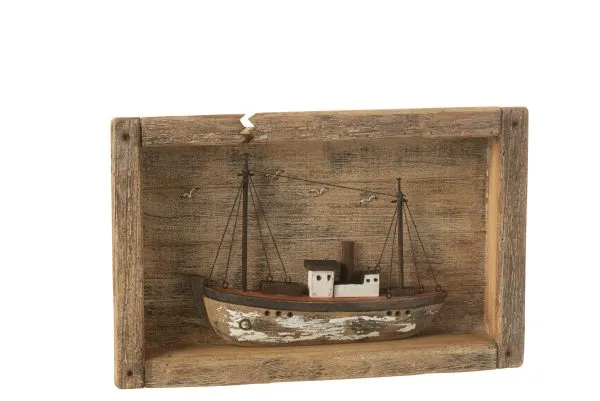 BATEAU CADRE BOIS NATUREL/BLA (42x6x27cm)