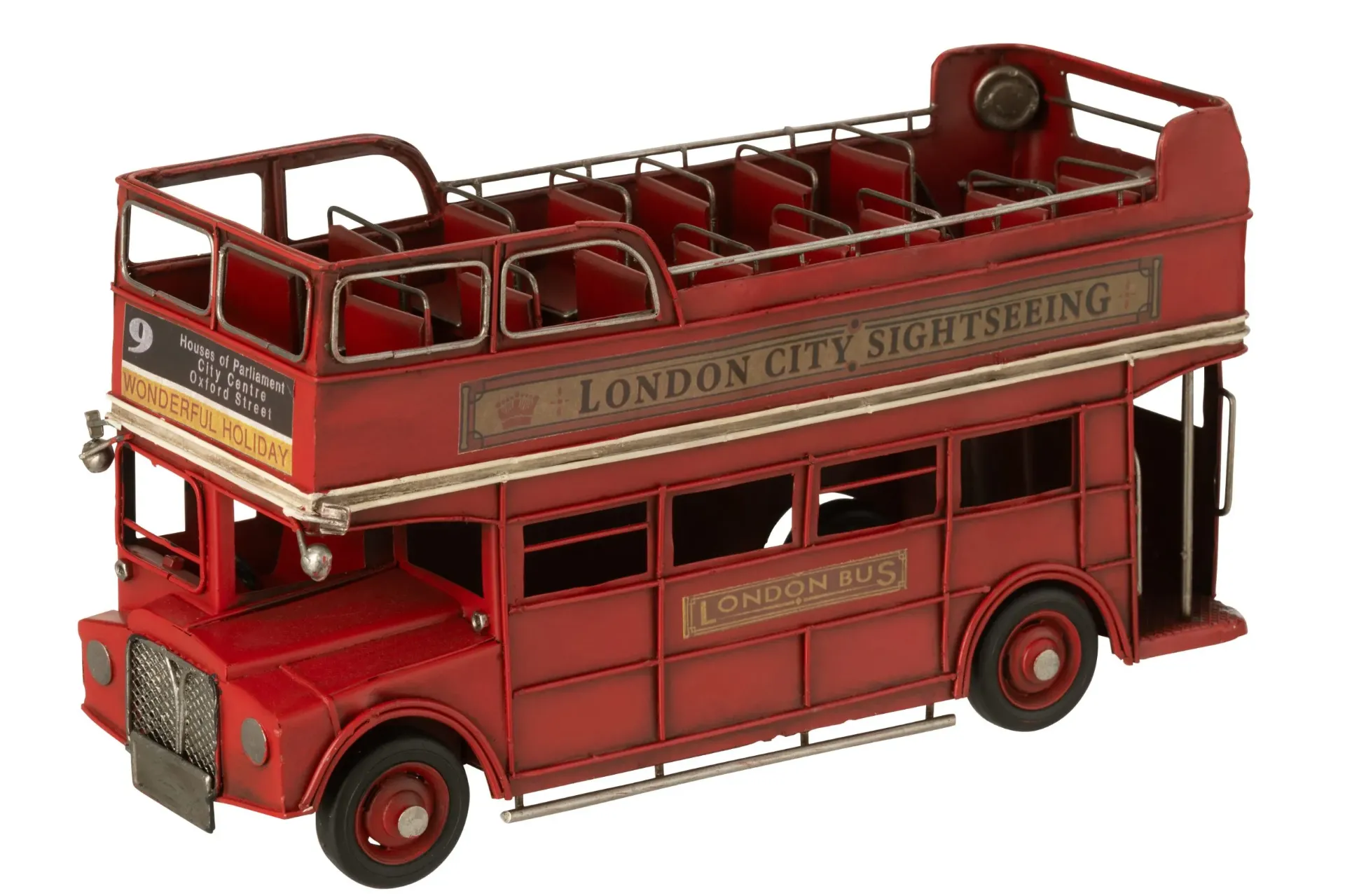 BUS ANTIQUE MÉTAL ROUGE (32x12x17cm)