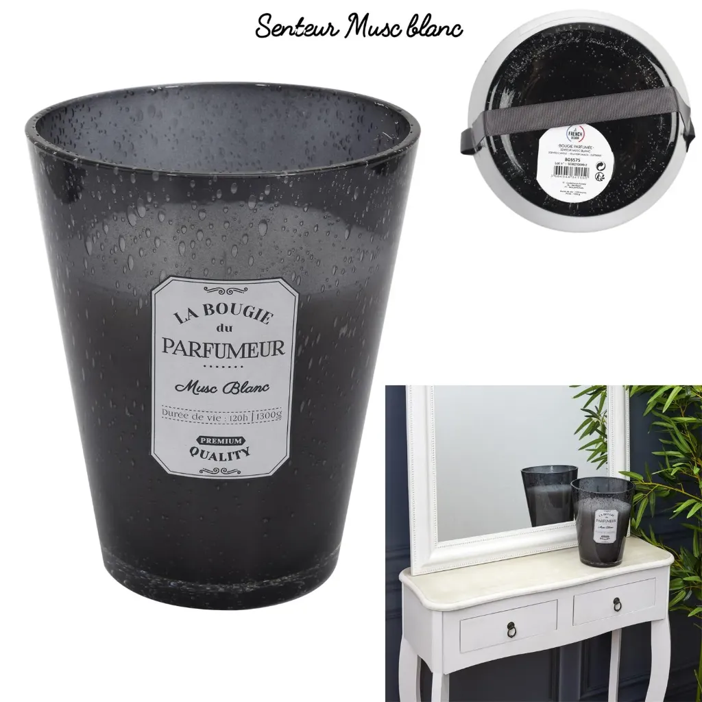 [BO5575] BOUGIE PARFUMEE VERRE BULLE GRIS FONCE H23CM
