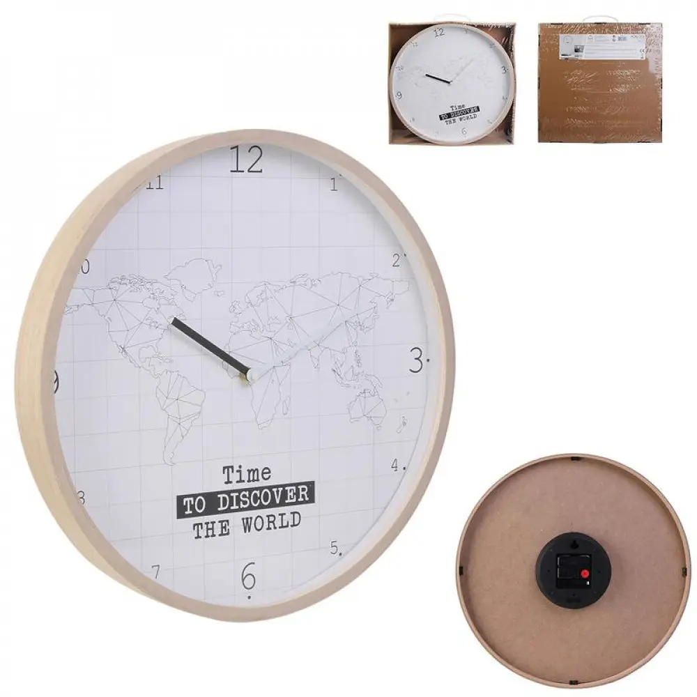 HORLOGE MURALE MAPPEMONDE CONTOUR BOIS M8