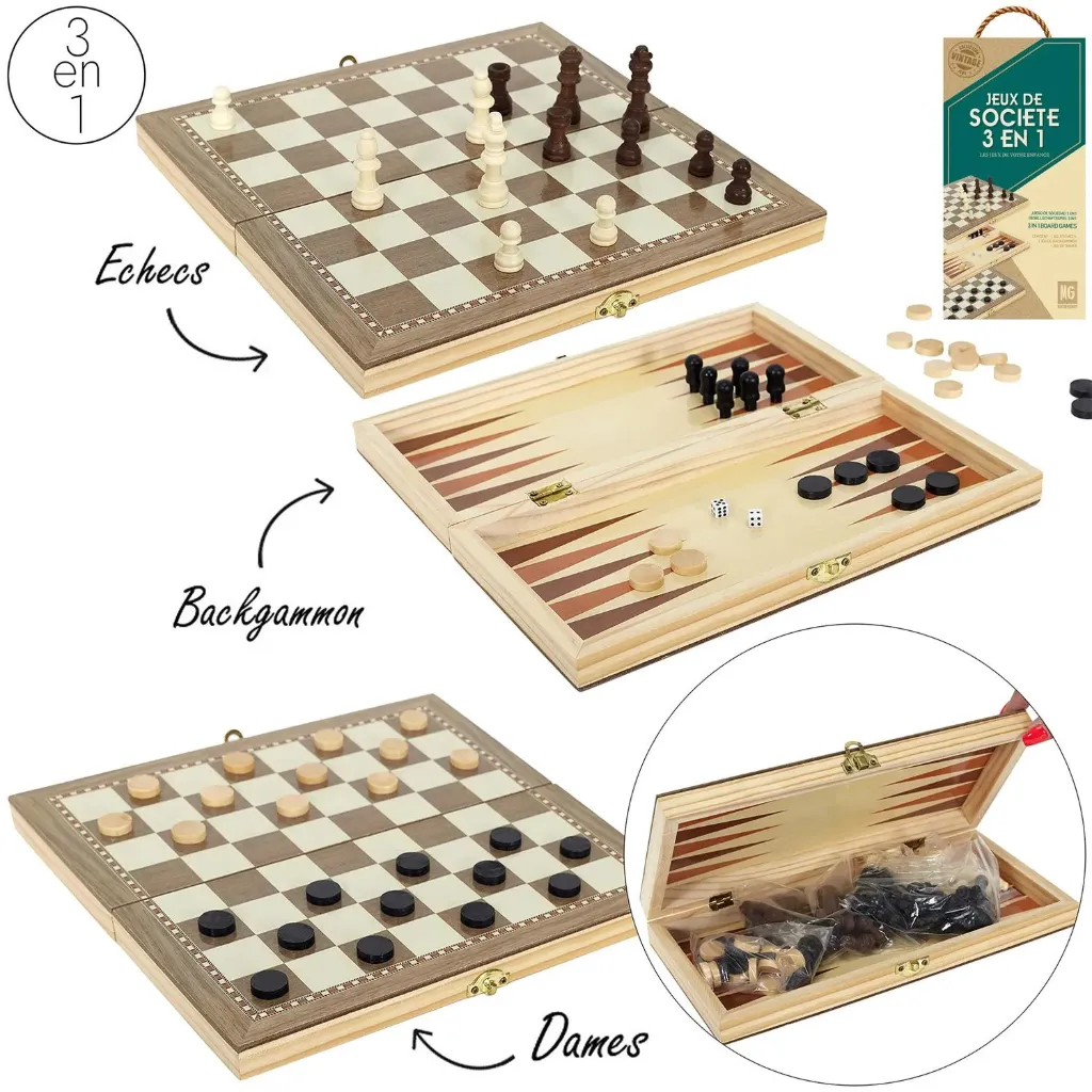 [MG3393] JEU DE SOCIETE 3 EN 1 EN BOIS M8