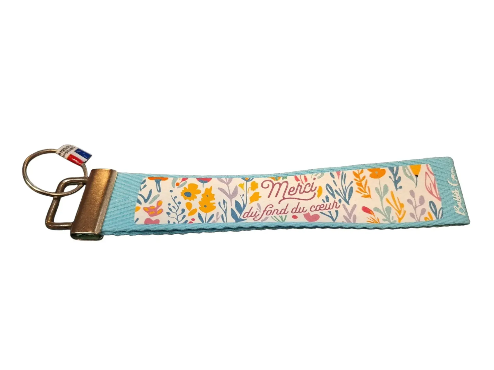 Porte clés coton Turquoise - Merci du fond du coeur