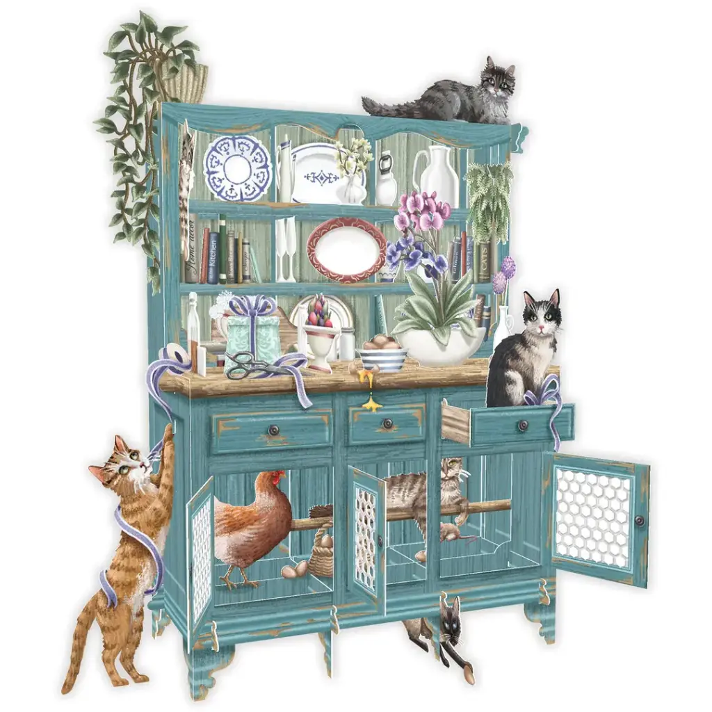 [3D052] Carte 3D pop up chat dans le meuble