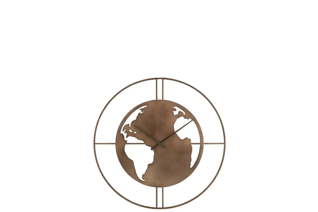 Horloge Carte Du Monde Trous Métal Brun Fonce Small