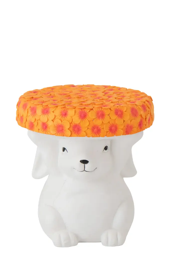 [60504] Table D'appoint Lapin Magnésium Blanc/Orange (32,5x32,5x34,5cm)