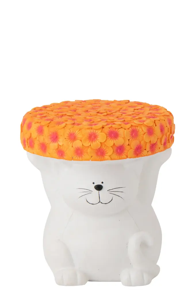 [60505] Table D'appoint Chat Magnésium Blanc/Orange (32,5x32,5x34,5cm)
