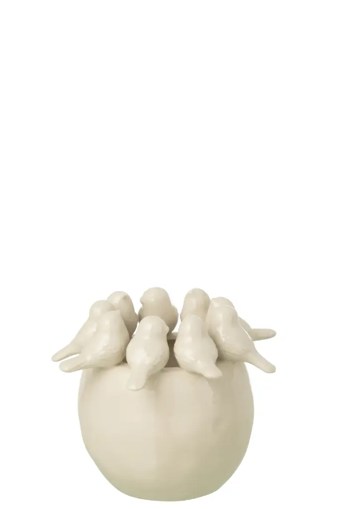 [63271] Vase Oiseaux Grès Grège Small (19,4x19,4x16,7cm)