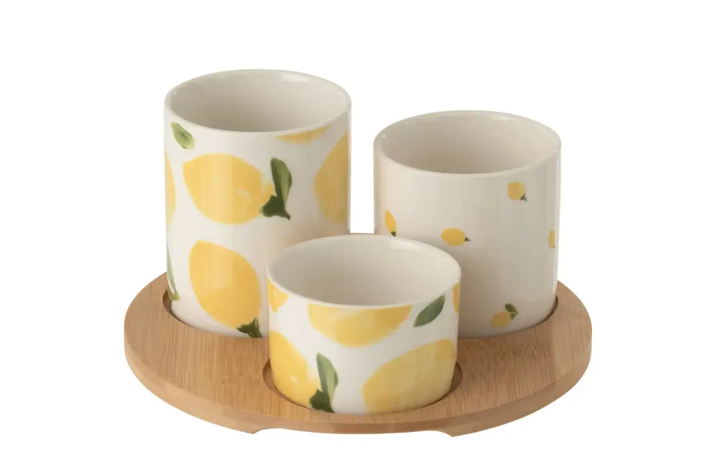 [63759] Set Apéro Citron Céramique Blanc/Jaune Small