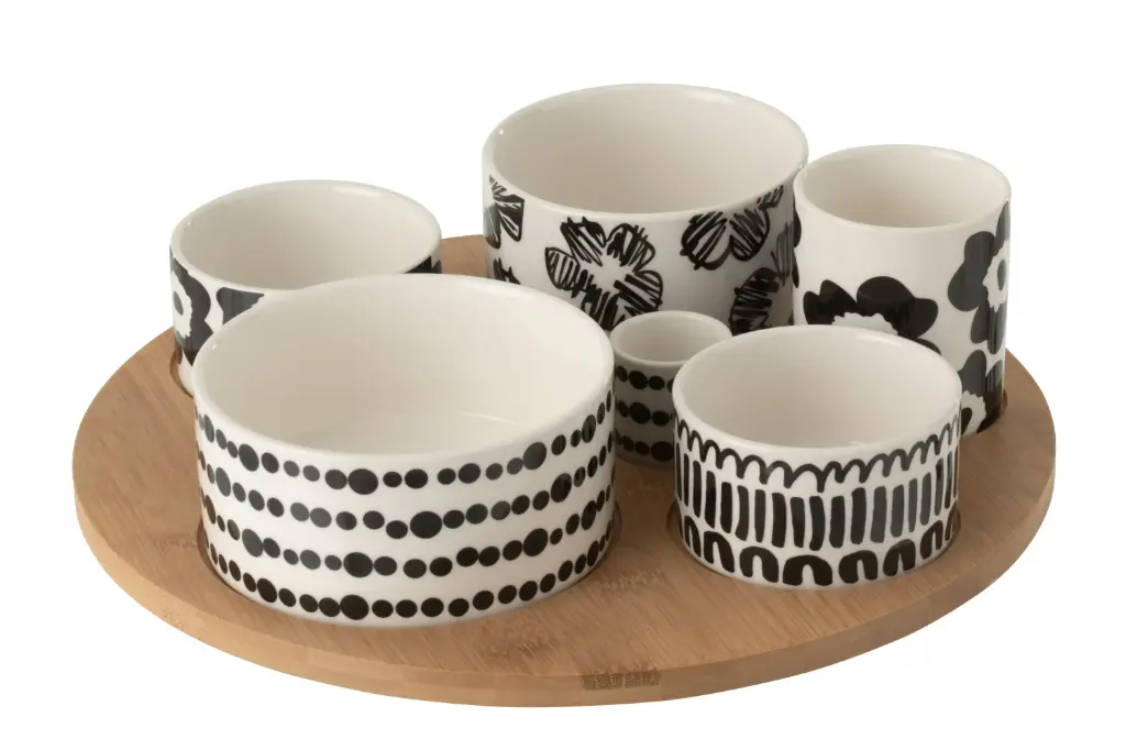 [63783] Set Apéro Céramique Blanc/Noir Large (30x30x9cm)