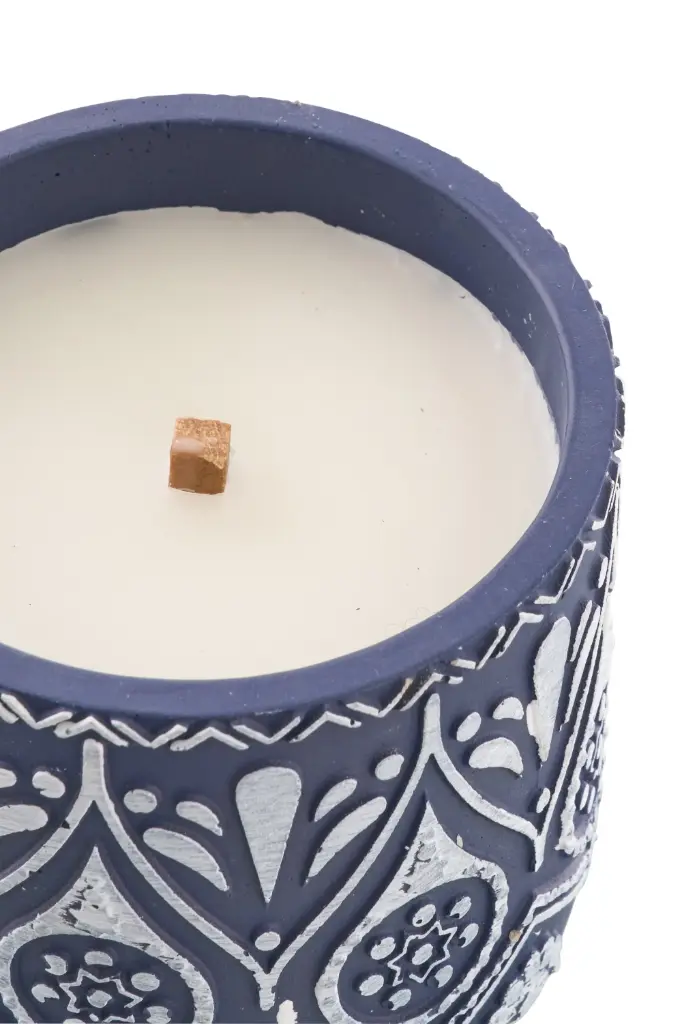 [64514] Bougie Terracotta Bleu/Blanc Small (10,5x10,5x8,5cm)