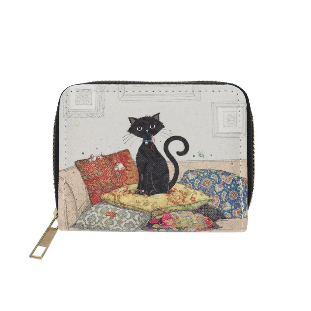[POMOC34H01] PORTE MONNAIE CARRE ZIPPE BUG ART CHAT ET COUSSINS