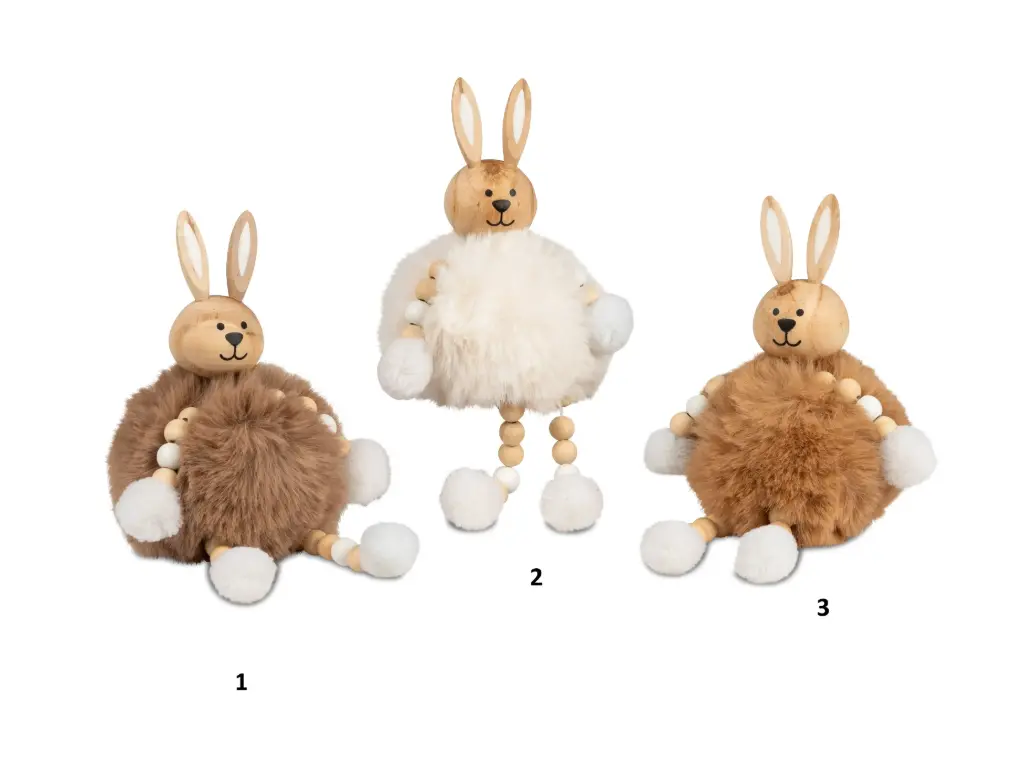 [5 86 51 3] lapin boule peluche bois 15cm