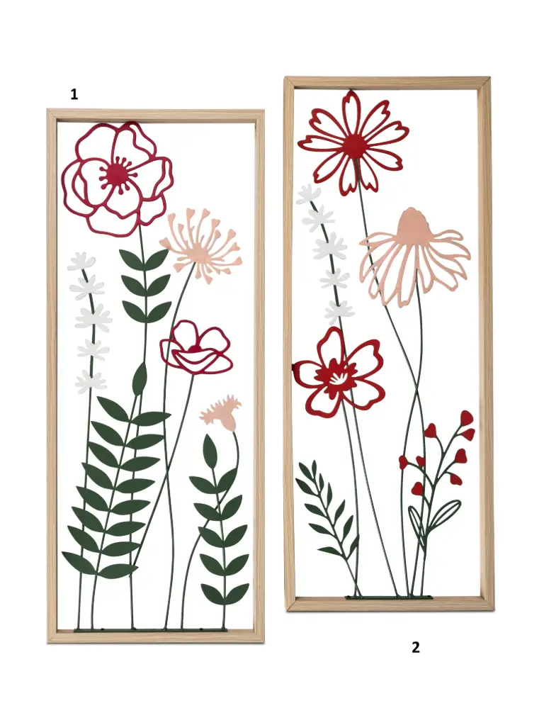 Décoration murale bois/métal fleurs