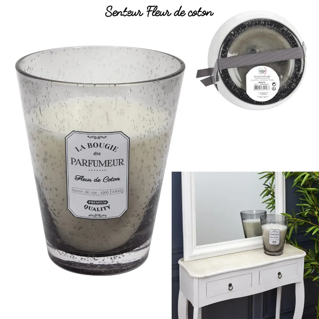 [BO5576] BOUGIE PARFUMEE VERRE BULLE GRIS CLAIR H23CM