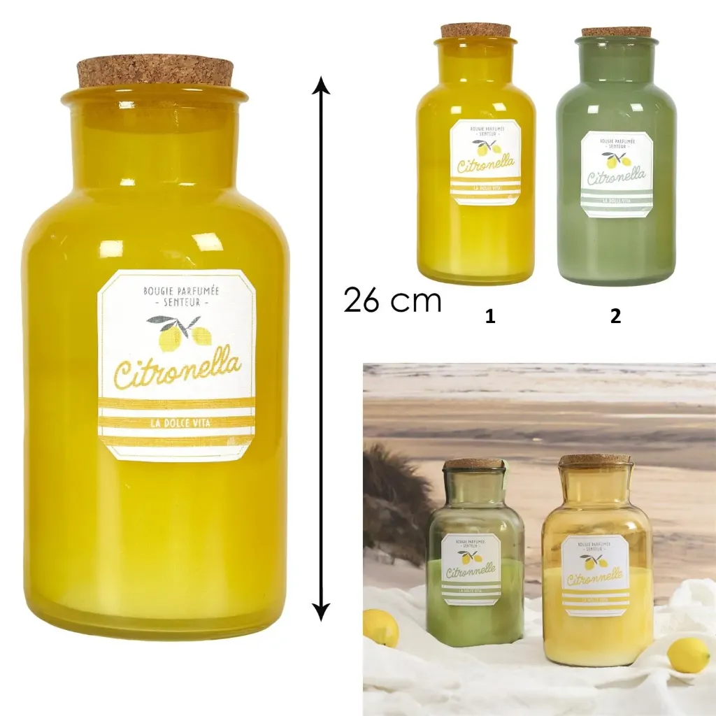 [BO0060] BOUGIE CITRONNELLE FIOLE BAIN DE SOLEIL H26CM