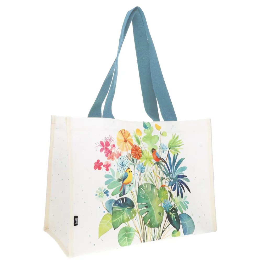CABAS RECTANGULAIRE CANVAS 30 X 40 CM PORTFOLIO OISEAUX PLANTE