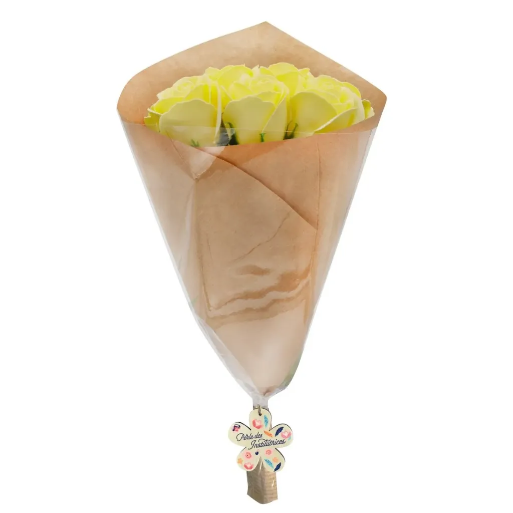 Bouquet 9 roses de savon jaune - Perle des institutrices