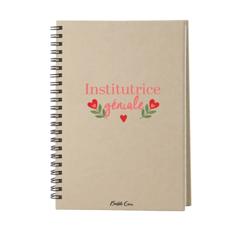 Carnet 15x21 Kraft Institutrice géniale coeur feuille