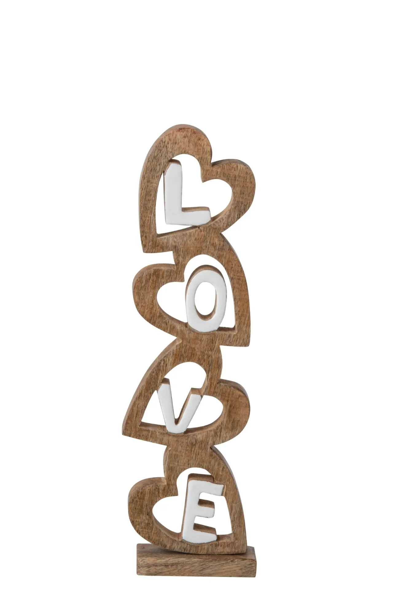 Amour Cœur Bois De Manguier Naturel/Blanc Small
