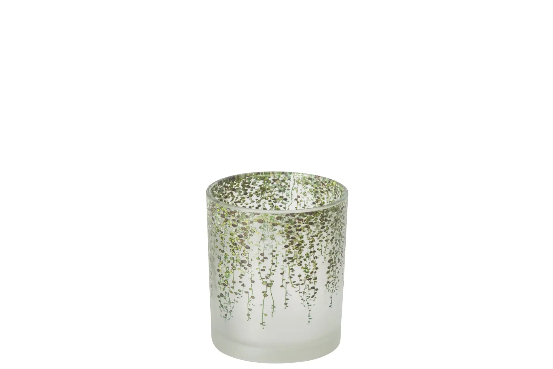 Photophore Feuilles Cylindre Verre Vert Foncé/Transparent Small