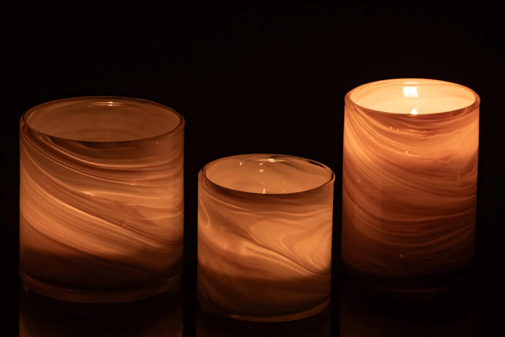 [268678] Set De 3 Photophore Marbre Verre Beige Clair/Laiton
