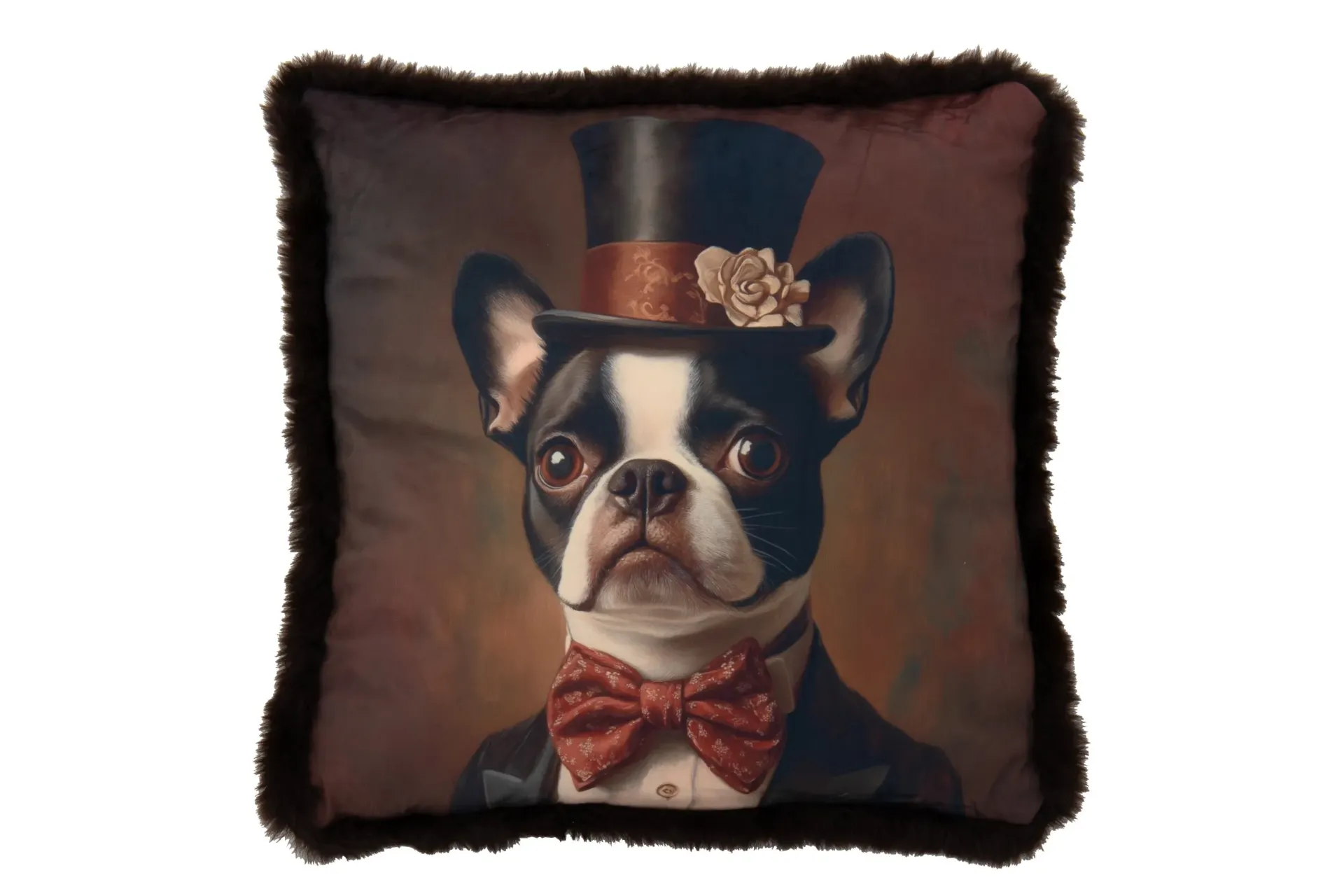 Coussin Bouledogue + Chapeau Polyester Marron
