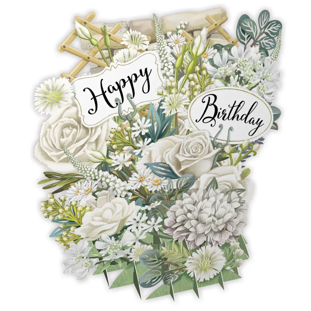 Carte 3 D fleur blanche Happy birthday