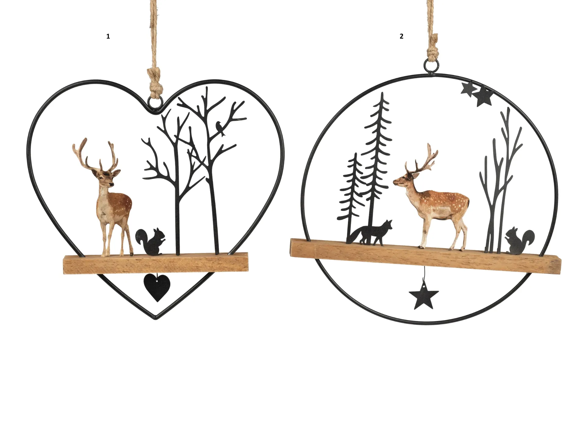 Suspension cœur cercle métal et bois