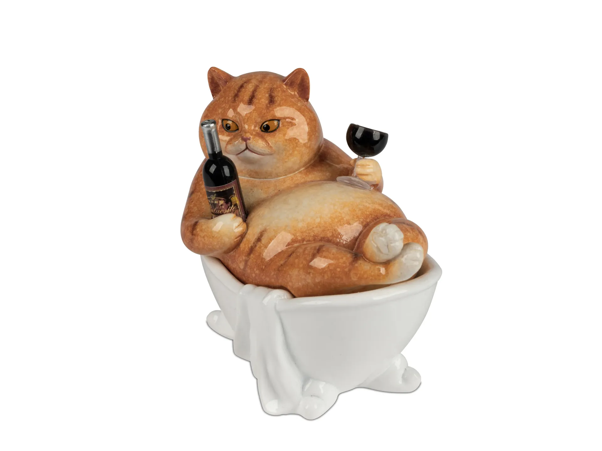 Figurine chat dans son bain.