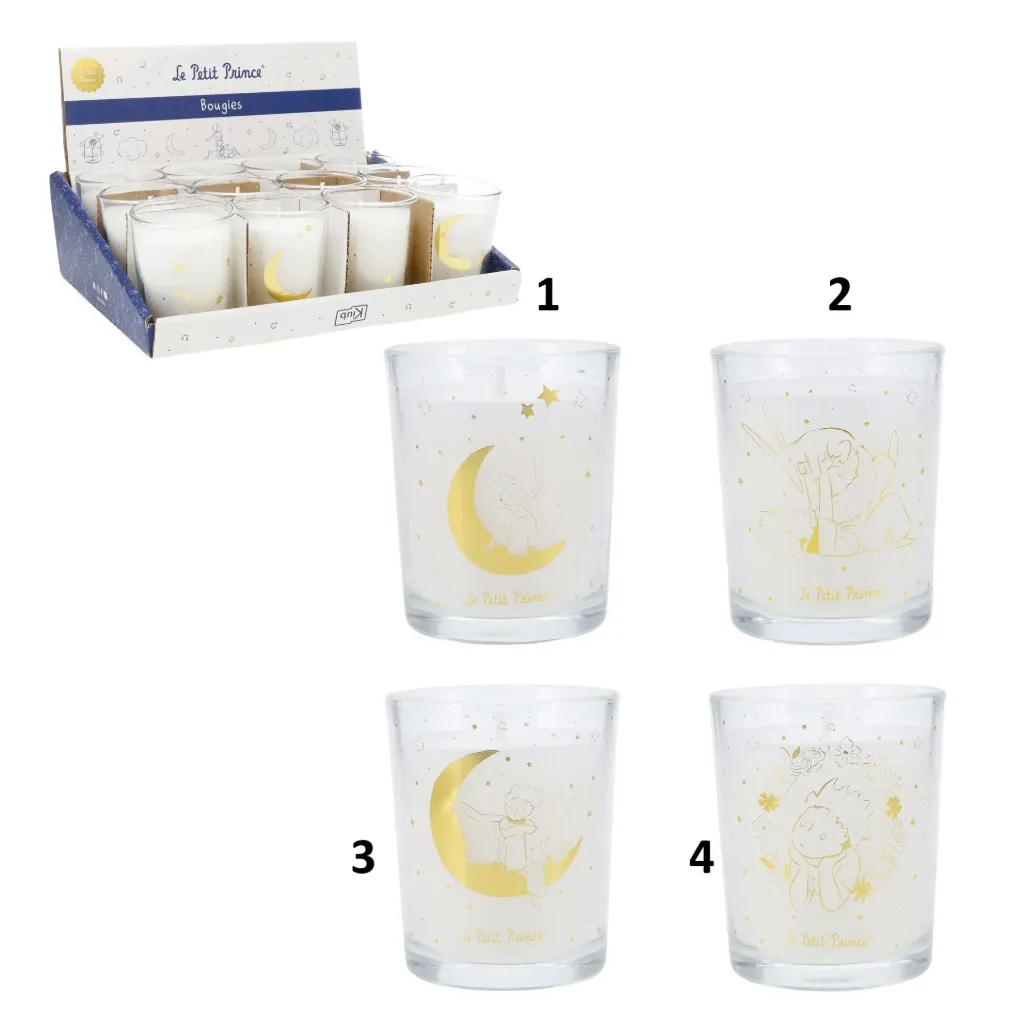 [BOUPS07G01] BOUGIE PARFUMEE 65 GR VERRE TRANSPARENT EN DISPLAY LE PETIT PRINCE DORE