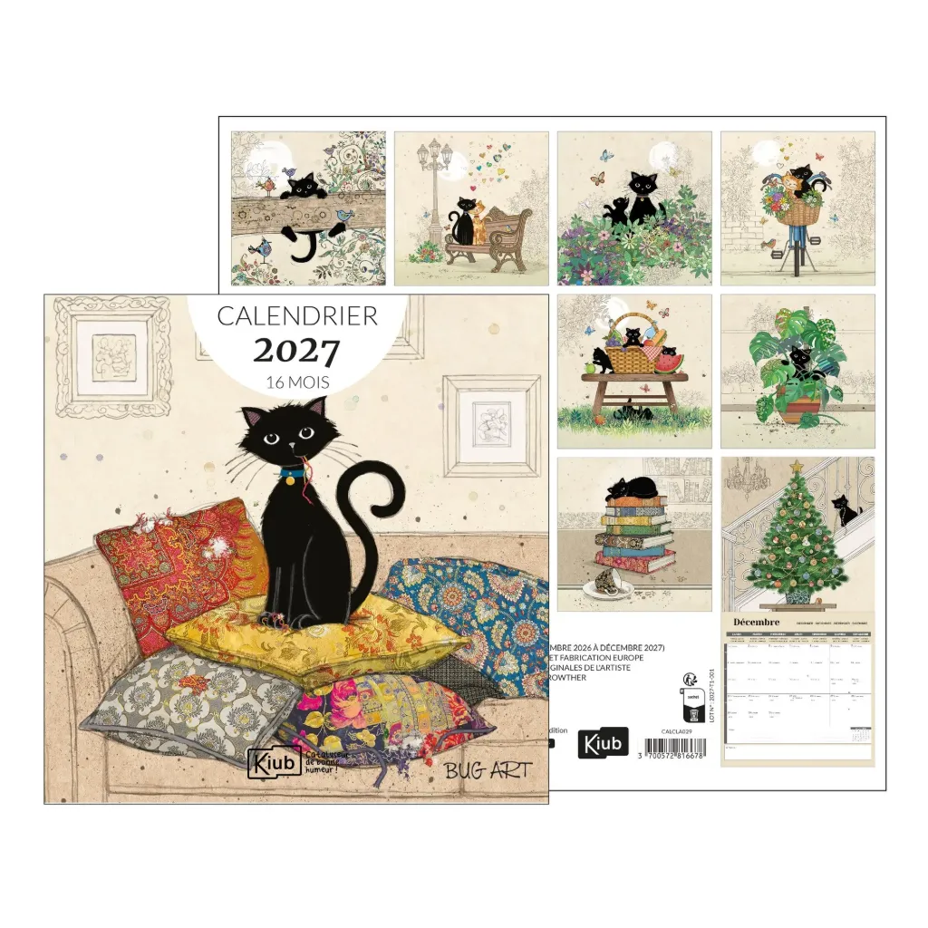 CALENDRIER CLASSIQUE 16 MOIS 2027 - BUG ART ASSORTIS CHATS