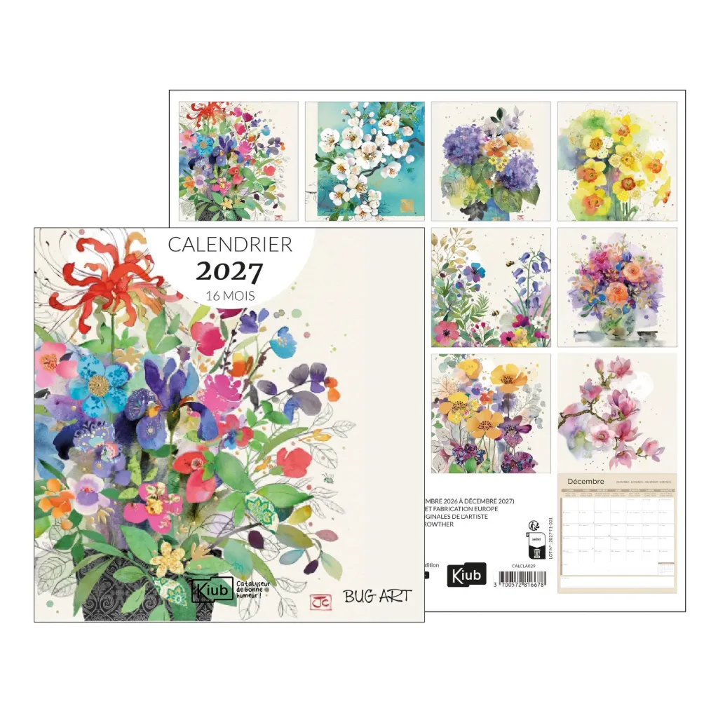 CALENDRIER CLASSIQUE 16 MOIS 2027 - BUG ART ASSORTIS FLEURS