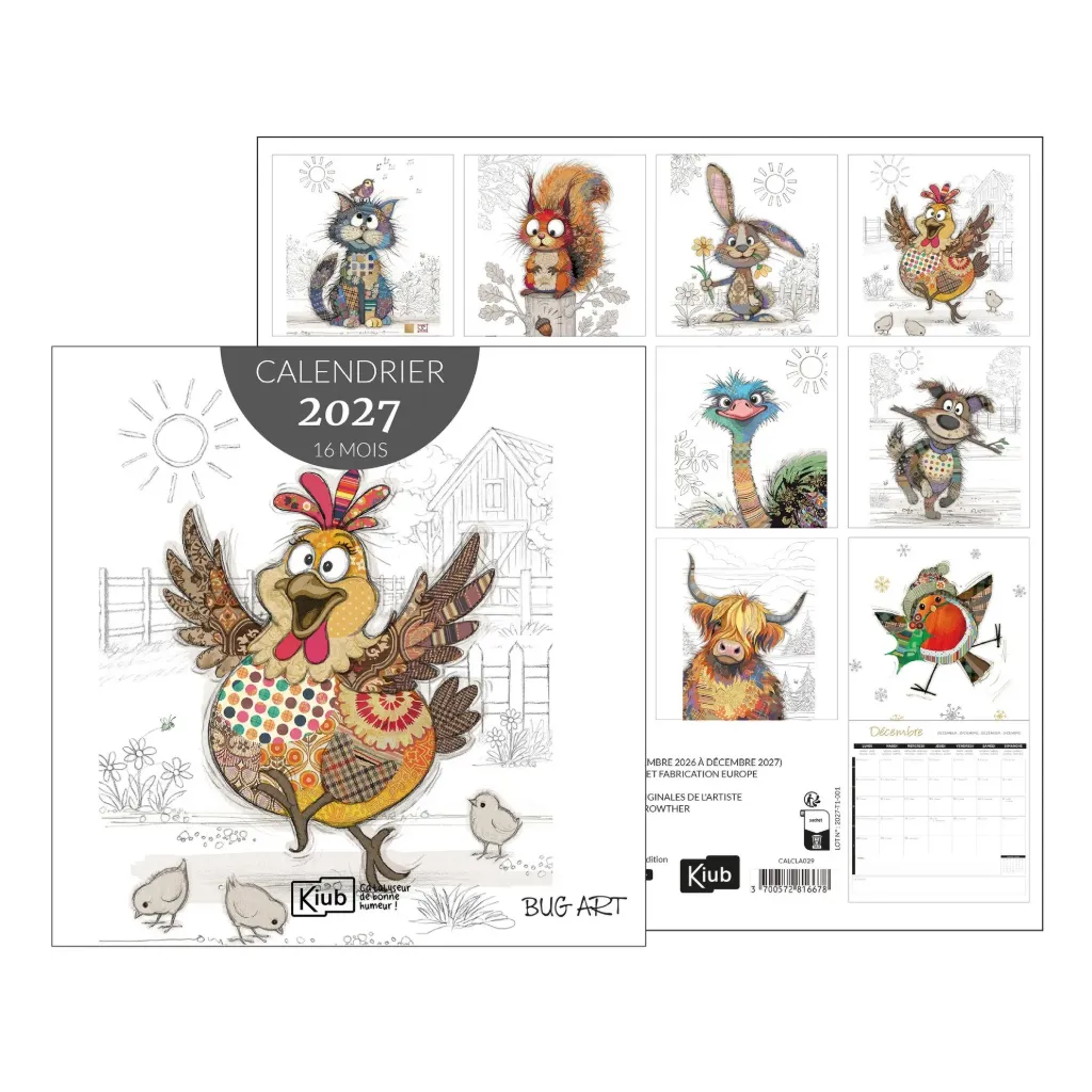 CALENDRIER CLASSIQUE 16 MOIS 2027 - BUG ART ASSORTIS KOOKS