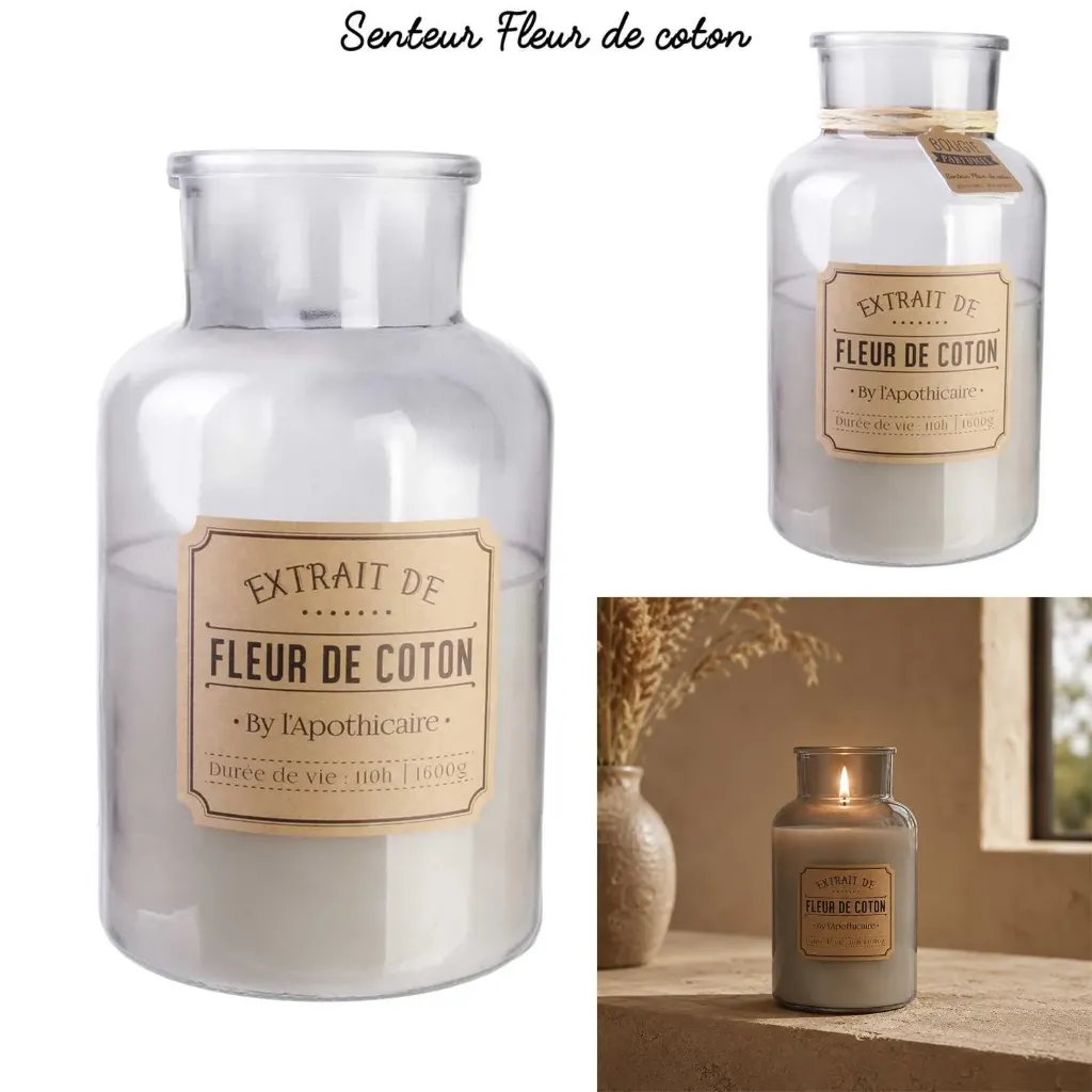 [BO5170] BOUGIE PARFUMEE FLEUR COTON APOTHICAIRE H25.5CM