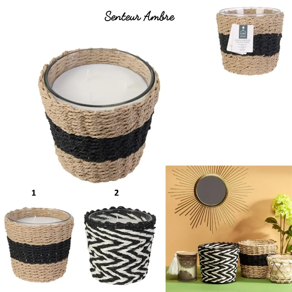 [BO5388] BOUGIE PARFUMEE AMBRE PANIER TRESSE H13.5CM